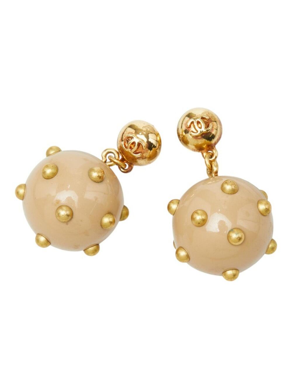Chanel Cc Logo Stud Ball Earrings Gold- #327478C51B